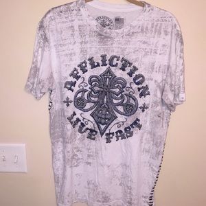 LIVE FAST White, Grey and Blue Affliction Shirt